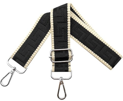 Schultergurt für Tasche Taschengurte zum Wechseln, Verstellbar Taschengurt Breit 3.8cm mit Silber Karabiner - Taschenband Schulterriemen Tragegurt für Handtaschen Damen, Schwarz, K13