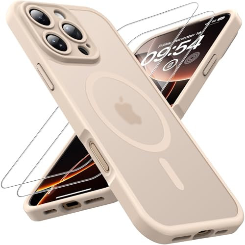 TOCOL Cover Magnetica per iPhone 16 Pro Max 6,9 Pollic, Compatibile con MagSafe, Protezione Fotocamera Integrata, Custodia Antiurto Traslucida Opaca, Titanio Sabbia