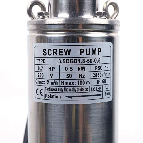 3,5 Zoll Brunnenpumpe, 2000 L/h 15m Kabel Unterwasser-Tiefbrunnenpumpe Edestahl Sandverträglich Wasserpumpe Pumpe 500W 100m Förderhöhe