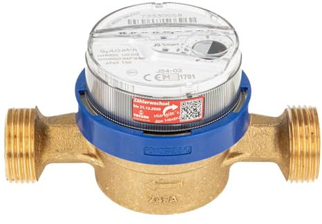 tecuro Wohnungs - Wasserzähler 3/4 (DN 20) mit Baulänge 130 mm, x Anschlussgewinde G 1, QN 2,5, 6 Jahre geeicht, höchste Messgenauigkeit R100, Kaltwasser bis 30°C, Messing, DVGW, WRAS, Made in EU