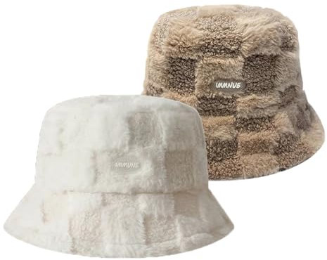JAWSEU 2pcs Bucket Hat Winter Kunstpelz Fischerhut Damen Fell Wintermütze Wolle Anglerhut Warmer Fischermütze Lässiger Winter Flauschiger Warmer Hut Fischerhut Bucket Hat Winter Wärmer Eimer Hut