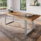 trelevo Esszimmertisch 200x100 cm, Akazienholz massiv, Tischplatte naturfarben, echte Baumkante, U-Gestell Silber, Baumkantentisch