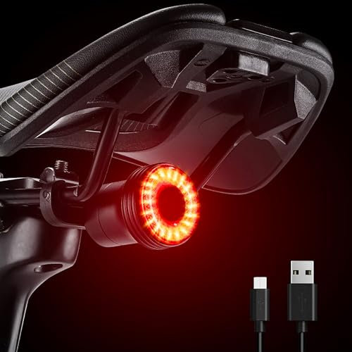 Fahrrad Bremslicht,Smart Rücklicht-Fahrrad mit USB C,Wasserdicht Fahrradlicht Hinten,StVZO Standard Fahrradbeleuchtung,Fahrad Zubehör,5 Modi LED Fahrrrad Rücklicht mit 2 Installationsmodi