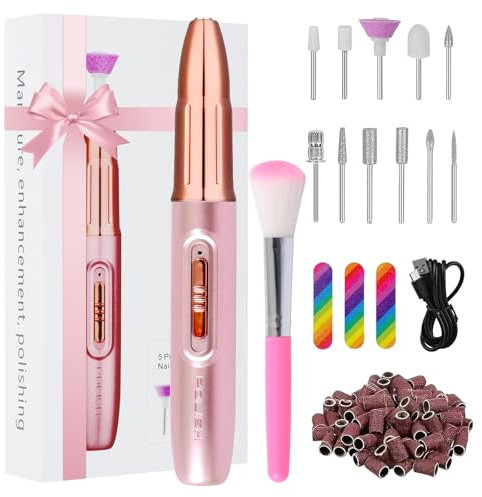 Electric Nail Files, 15000RPM Cordless Nail Drill Professional Nail Drill 11 in 1 Speed-Adjustable Electric Nail Drill for Nail Art DIY, Home or Salon Use Rose Gold