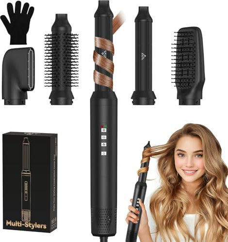 5 in 1 Airstyler, Multifunktionaler Hairstyler, Ionen Föhn, 110000 U/Min, 1200W Warmluftbürste Set, Lockenstab Automatisch, Glätteisen, Zum Styling, Volumisieren, Locken und Glätten