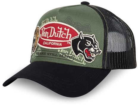 Von Dutch Cap Herren und Damen, Trucker Patches, Khaki 05 | Unisex, Erwachsene 55,5-60cm, Verschluss Snapback, Steifes Mesh, Gebogener Schirm, Vintage