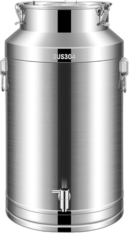 304 Stainless Steel Milk Barrel Canister with Spigot - Heavy Duty Milk Transport Cans Wine Pail Bucket Oil Water Tote Jug Tank with Silicone Seal Lid(28L)