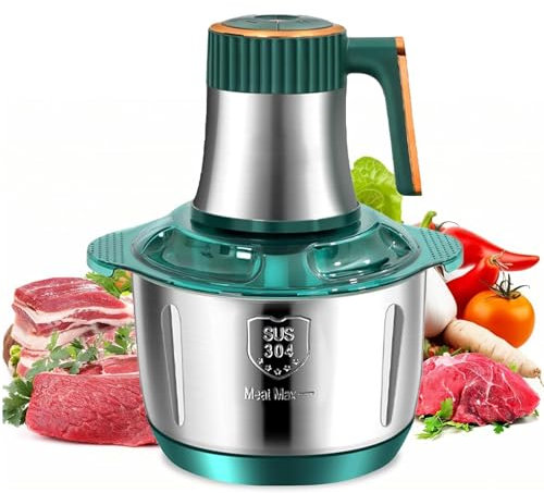 PZCC Hachoir à Viande Electrique 5L, Robot Culinaire Multifonction, Mixeur 500w, 5 Niveaux de Vitesse, 6 Lames en Acier Inoxydable, Convient pour Viande, Légumes, Oignon et Fruits (Vert)