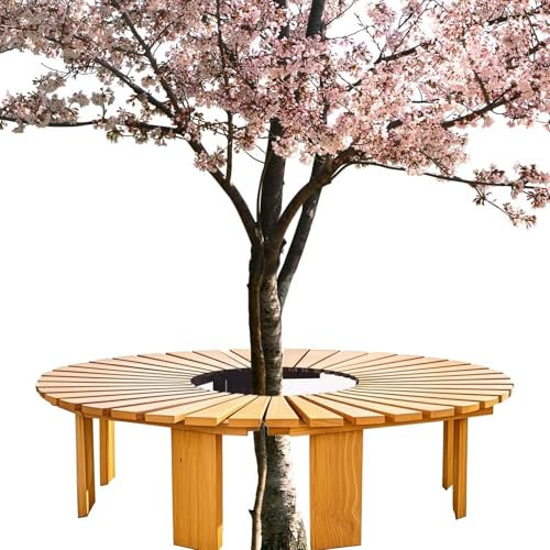Baumbank für Umwickeln | Halbrunde, gebogene Holzbänke | Sitzbank für den Innenhof | Robust, wetterfest | Gebogen und ohne Rückenlehne | für Garten, Rasen, Park, Veranda, Hinterhof(Half Round)