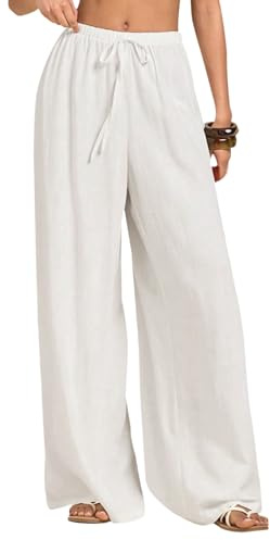 Neteson Pantaloni Lino Donna Larghi Pantaloni Leggeri Elastica Elegante | Casual Gamba Larga con Tasca