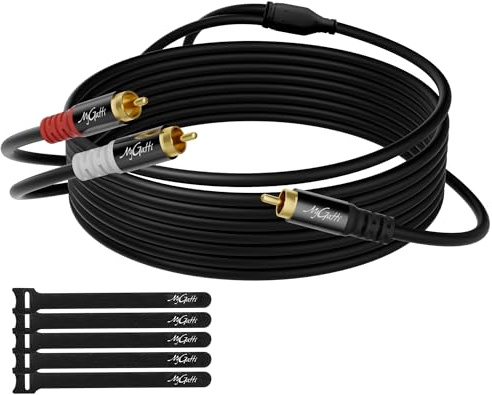 Mygatti Cable divisor RCA en Y de 10 m, 1 RCA a 2 RCA, cable de subwoofer de audio estéreo, conector RCA, bidireccional, para cine en casa, sistema de alta fidelidad, amplificador, altavoz, dorado de