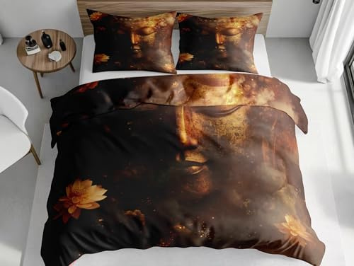 SKOEUI Allergiker Bettwäsche - Sets Kuschelige Mikrofaser 135x200 cm | Bettbezüge Bettwäsche mit Reißverschluss Asiatische Buddha - Statuen Startseite Schlafzimmer Dekor Orange Rot