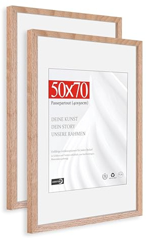 HIMEETIME® 2x Bilderrahmen für 50 x 70 cm Natur Holz Eiche Dünner Rahmen,Picture Frame 50x70cm,Großer DIY-Collage-Rahmen mit Folienabdeckung – Nur zur Wandmontage