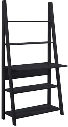 Tall Ladder Desk with Five Tier Shelves Space Saving Home Office Furniture Oak Finish