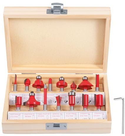 15-Piece Router Bits Set, 1/4 Inch Shank (6.35mm), Tungsten Carbide Router Bit Kit with Wooden Case, Compatible with Most Routers, Ideal for Doors, Cabinets, Shelves, DIY Woodwork