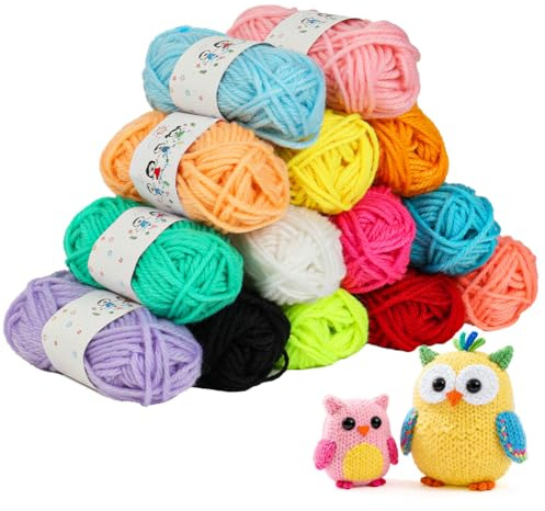 HOTUT Häkelgarn,10g x 14 Farben Wolle zum Häkeln Stricken,Garn zum Häkeln und Stricken,Handstrickgarn Sets,Glänzend und hautfreundlich Yarn Set,Baumwollgarn für Anfänger Set