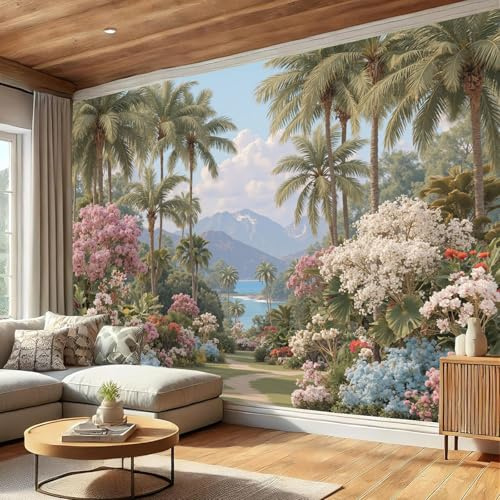 MIATCENRT Papier Peint Panoramique Vintage Paysage 400x280cm (L×H) - Décoration Murale Moderne – Décor pour Chambre Salon, Murale Motifs Jungle Fleurs Vert, Décoration de Luxe