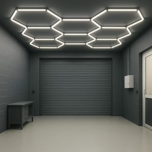 LED Hexagon Deckenleuchte | Sechseckiges Waben Design | Modulares Stecksystem | Ideal für Garage, Halle, Studio o.ä. - Modell: 8-teilig 265W 6500K