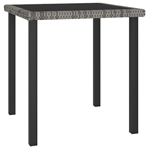 Mandloder Garten-Esstisch Grau 70x70x73 cm, Poly Rattan, Gehärtetes Glasplatte, Robustes Outdoor-Möbelstück für Balkon und Terrasse