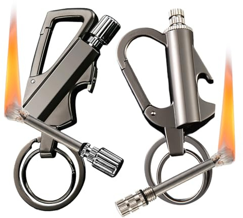 2 Pack Permanent Match Infinity Lighter with Keychain Bottle Opener, Reusable Waterproof Matchs Strike Fire Starter, Metal Fire Starters for Outdoor Adventures Survival (No Fuel)-Black+Black