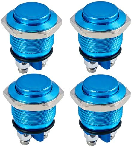 4PCS Bouton-poussoir Momentané en Métal 16 mm 220V AC SPST 1NO, Commutateur de Voiture et Industriel, Étanchéité IP65 pour Applications Bricolage
