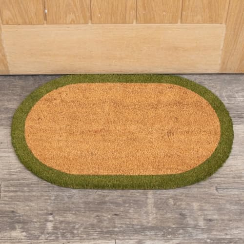 Melody Maison Natural Oval Coir Door Mat with a Green Border