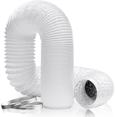 Hon&Guan 150mm 5m Aluminium PVC Flexible Air Ducting for HVAC - White | 6 Inch Ventilation Hose Pipe with 2pcs Stainless Steel Clamps for Cooker Hood, Extractor Fan, Grow Tent, Air Condition