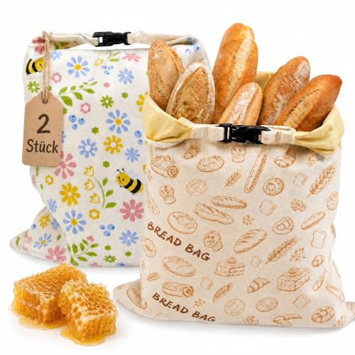 2 Pezzi Sacchetti Pane Cera d'api, Sacchetti di Cotone Rivestiti | 43×33 cm Sacchetto Pane Cera d'api, Borsa in Cotone per Conservare Pane Fatto in Casa