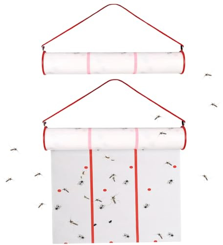 Rotolo di carta appiccicosa per mosche, 2 pezzi, orizzontale o verticale – Rotolo di trappola per mosche sospesa per giardini, stalle, serre, interni ed esterni, 13, 12 piedi