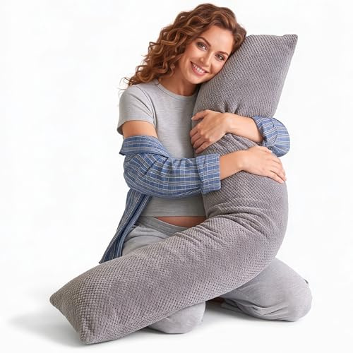 Traumreiter Visco Switch Seitenschläferkissen 40 x 140 cm – Wendekissen fest/weich, höhenverstellbar, Memory Foam & Watte, Body Pillow langes Kopfkissen Körperkissen, Schwangerschaftskissen mit Bezug