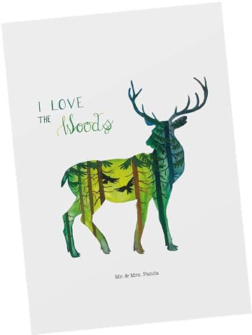Mr. & Mrs. Panda Postkarte Hirsch I love the woods - Geschenk, Ansichtskarte, Blumen Deko, Ansichtskarten, Abenteuer, Geschenkkarte, Einladung