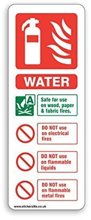 Water, Fire Extinguisher ID Sign - [75mm x 200mm] Adhesive Sticker