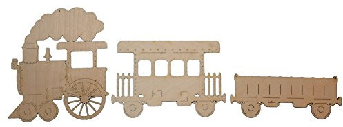 Petra's Bastel-News 3-teiliges Holzset Zug bestehend aus 1 Lokomotive, 1 Güterwagen und 1 Personenwagen Holz, Natur, 28 x 19 x 5.5 cm