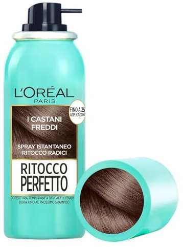 L'Oréal Paris Spray Ritocco Perfetto, Spray Istantaneo per Radici e Capelli Bianchi, Durata fino a 1 Shampoo, Colore: Castano Freddo, 75 ml