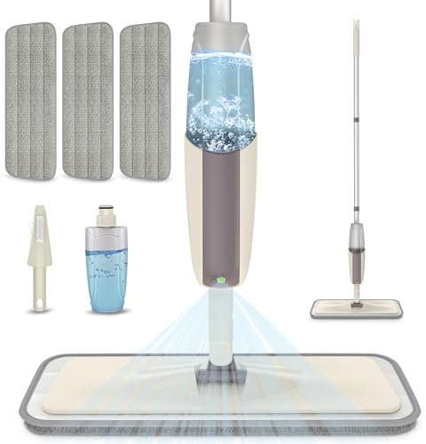 Microfiber Spray Mops for Floors Cleaning - MEXERRIS Floor Mop with Spray Flat Mop with 3 Pads and 1 Refillable Bottle Suitable for Hardwood, Marble, Tile, Laminate, or Ceramic Floors