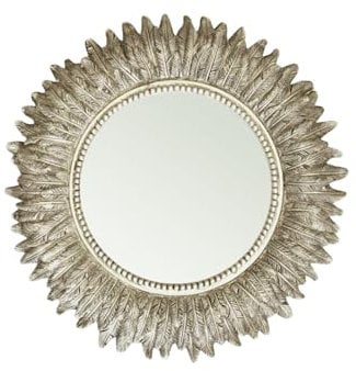 HomeZone Wandspiegel, Vintage-Stil, Shabby-Chic-Stil, verschiedene Engelsflügel, herzförmig, gefedert, abgerundetes Holz, mit Herz-Dekor, Wandmontage, holz, gold, Rounded Feathered Mirror
