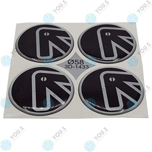 4 x YOU.S Nabenkappen Silikon Aufkleber 58,0 mm - schwarz silber Pfeil Logo selbstklebend