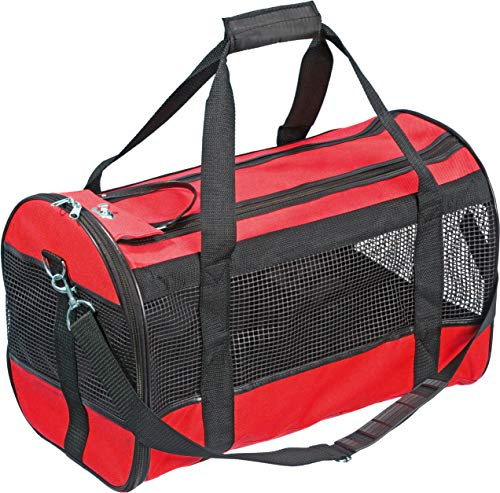 Hundetasche - Tragetasche Divina Rot M – 46x28x29cm – Polyester – leicht – Drehverschluss – Tragegriffe – Schulterriemen – Sicherheitsleine – Lüftungsnetz – Standfüße
