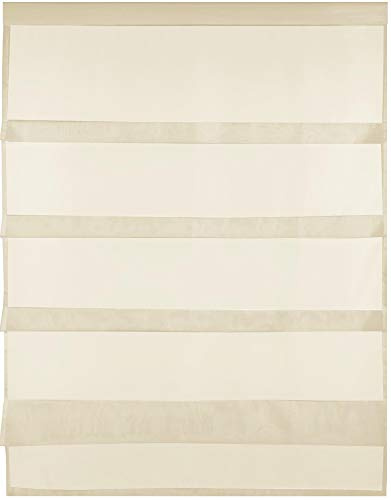 Transparente Bistrogardine Raffoptik mit Stangendurchzug in Voile, schlicht und modern in vielen erhältlich (80 x 110 cm/beige - Nude)