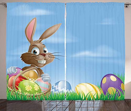 ABAKUHAUS Ostern Rustikaler Vorhang, Gemalte Ostereier, Wohnzimmer Universalband Gardinen mit Schlaufen und Haken, 280 x 245 cm, Mehrfarbig