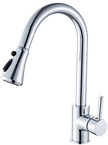 Heable Chrome Kitchen Sink Mixer Tap with Pull Down Sprayer, Single Handle High Arc Pull Out Tap, Solid Brass Faucet with UK Standard Fittings (3-Function)