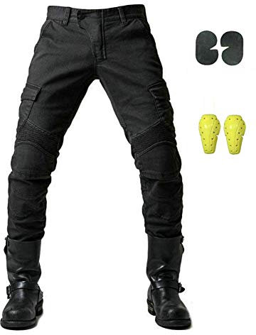 GELing Motociclo Da Corsa Jeans Uomo Strada Bicicletta I pantaloni Armored with Pads，Nero,S