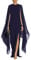 MAYFASEY Women's Elegant High Split Flare Sleeve Formal Evening Gowns Maxi Dress with Cape, Navy, XXL