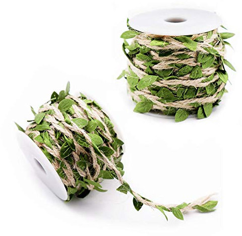YHYX 2 Rotoli Corda di Canapa Foglia Artificiale Foglie Artificiali Ghirlanda in Tessuto Appesa Foglie di Edera Decorazione per Confezioni Regalo/Festa/Decro e Artigianato(Lunghezza Totale 20 Metri)