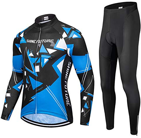 shine future Herren Radtrikot Set Herren Fahrradbekleidung Set Fahrradbekleidung Fahrrad Trikot mit Sitzpolster Atmungsaktiv Schnelltrocknend für Radsport (Langarm-Radtrikot-Set, Small)