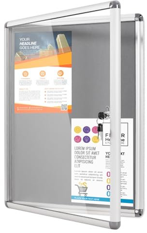 MAKELLO Schaukasten 4xA4 Alu Infokasten Plakatschaukasten Innen, Abschließbar, FilzrüCkwand, Grau - 67x 50cm