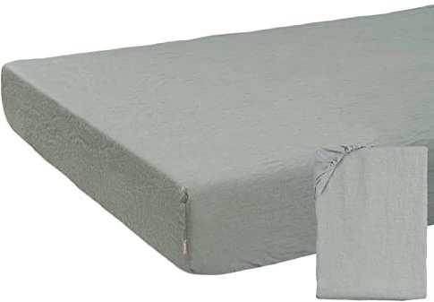 beties Leinen Spannbettlaken ca. 90x200 cm 100% Leinen Stone-Washed Spannbettlaken Steghöhe 25 cm (Stein-grau)