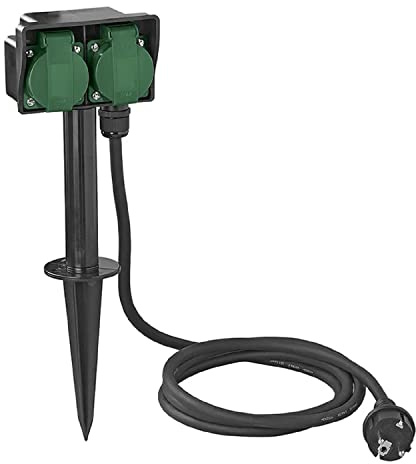 ProPlus Gartensteckdose Schuko 2-Fach mit Erdspieß 2M 3x2,5mm²