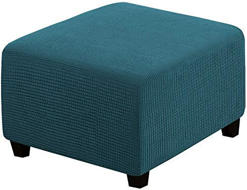 NOPEXTO Ottomane Schonbezug,Quadratische Stretch Hocker Bezug Hocker Bezug,für Ottomane Quadratisch Überzug (Groß,BlaugrüN)