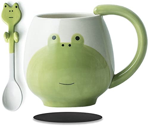 Arawat Frosch Tasse 3D Tier Tassen mit Frosch 350 ml Frog Mug mit Löffel Frosch Geschenk Cute Kaffee Tee Becher Geschenke Frog Cup Geburtstagsgeschenk für Freundin Freund Jungen Frauen Männer